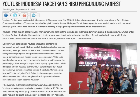 「Majalah SWA Online」の記事「Youtubeインドネシアは、FanFestイベントに3000人の来場者を目標に」