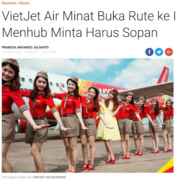 ベトジェットエアに関するインドネシアのメディアの記事