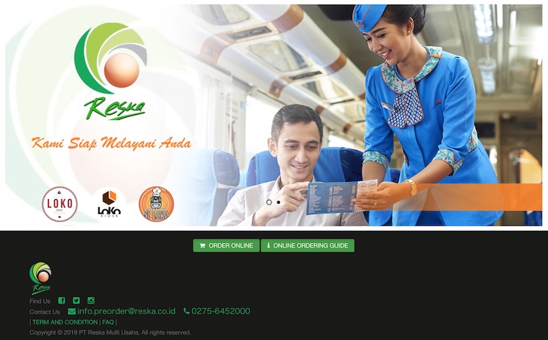 インドネシアの鉄道 車内の食事 事前注文のウェブサイト